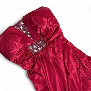 Y2K VINTAGE Red satin my Michelle prom dress with beaded bodice and cinched back